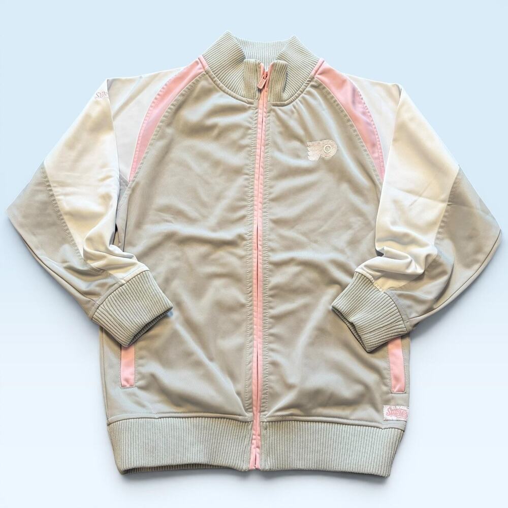 Philadelphia Flyers Jacket Womens XL Gray Pink NHL Hockey Stitches Track Top